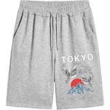 Punıx Büyük Beden Tokyo Baskılı Battal Tam Yazlık Gri Erkek Şort - 6XL