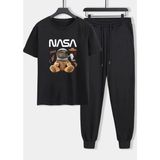 Punix Kids Özel Seri Nasa Astronot Baskılı %100 Pamuk Kısa Kollu Yazlık Erkek Çocuk Eşofman Takımı - 2 Yaş - Siyah