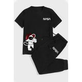 Punix Kids Özel Seri Nasa Baskılı %100 Pamuk Kısa Kollu Yazlık Erkek Çocuk Trend Eşofman Takımı - 2 Yaş - Siyah