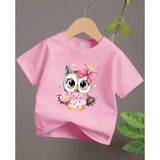 Punıx Kıds Özel Tasarım Tokalı Baykuş Baskılıyeni Stil Kız Çocuk Ter Tutmayan Yazlık T-Shırt - Pembe - 17 Yaş