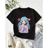 Punıx Kıds Özel Üretim Anime Kız Baskılı Yeni Stil Kız Çocuk Ter Tutmayan Yazlık T-Shırt - 10 Yaş - Siyah