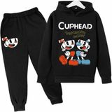 Punıx Kids Özel Üretim Cuphead Baskılı Kapüşonlu Şardonlu Kışlık Erkek Çocuk Eşofman Takımı - Siyah - 6 Yaş