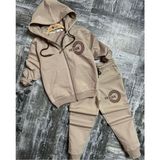 Punıx Kıds Özel Üretim Kapüşonlu Fermuarlı Çember Desıgn Baskılı Kışlık Erkek Çocuk Eşofman Takımı - 14 Yaş - Bej