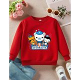 Punix Kids Punıx Kıds Octonauts Baskılı Yüksek Kalite Kışlık Kalın 3 Iplik Bisiklet Yaka Kız Çocuk Sweatshırt - Kırmızı - 10 Yaş