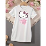 Punix Kids Punıx Kids Özel Seri Hello Kitty Baskılı %100 Pamuk Yeni Sezon Kısa Kollu Yazlık Kız Çocuk Elbise - 14 Yaş - Beyaz