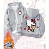 Punix Kids Punıx Kıds Özel Seri Hello Kıtty Sırt ve Ön Baskılı Kapüşonlu Kışlık Kız Çocuk Sweatshırt - Gri - 5 Yaş