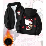 Punix Kids Punıx Kıds Özel Seri Hello Kıtty Sırt ve Ön Baskılı Kapüşonlu Kışlık Kız Çocuk Sweatshırt - Siyah - 3 Yaş