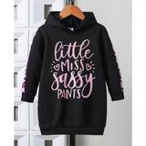 Punix Kids Punıx Kıds Özel Seri Kapüşonlu Lıttle Mıss Baskılı %100 Pamuk Kışlık Kız Çocuk Spor Hoodie Elbise - 18 Yaş - Siyah