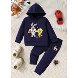 Punix Kids Punıx Kıds Özel Seri Kapüşonlu Minik Tweety ve Arkadaşları Baskılı %100 Pamuk Kışlık Erkek Çocuk Eşofman Takımı - 12 Yaş - Lacivert