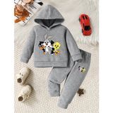 Punix Kids Punıx Kıds Özel Seri Kapüşonlu Minik Tweety ve Arkadaşları Baskılı %100 Pamuk Kışlık Erkek Çocuk Eşofman Takımı - 4 Yaş - Gri