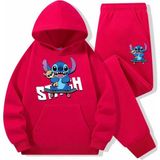 Punix Kids Punıx Kıds Özel Seri Kapüşonlu Stitch Baskılı %100 Pamuk Kışlık Kız-Erkek Çocuk Eşofman Takımı - 2XS - Kırmızı