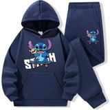 Punix Kids Punıx Kıds Özel Seri Kapüşonlu Stitch Baskılı %100 Pamuk Kışlık Kız-Erkek Çocuk Eşofman Takımı - Lacivert