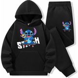 Punix Kids Punıx Kıds Özel Seri Kapüşonlu Stitch Baskılı %100 Pamuk Kışlık Kız-Erkek Çocuk Eşofman Takımı - XL - Siyah