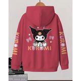 Punix Kids Punıx Kıds Özel Tasarım Kuromi Sırt ve Kol Baskılı Kışlık Kalın Kapüşonlu Kız Çocuk Sweatshırt - Kırmızı - 13 Yaş