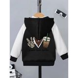 Punix Kids Punıx Kıds Özel Tasarım Peace Love Coffee Sırt Baskılı Kapüşonlu Oversize Kız Çocuk Sweatshırt - Siyah - 3 Yaş