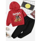 Punix Kids Punıx Kıds Özel Üretim %100 Pamuk Nasa Minik Astronot Baskılı Kapüşonlu Kışlık Erkek Çocuk Eşofman Takımı - Kırmızı - 9 Yaş
