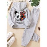 Punix Kids Punıx Kıds Özel Üretim Kapüşonlu Mozaik Panda Sırt Baskılı %100 Pamuk Kışlık Erkek Çocuk Eşofman Takımı - 6 Yaş - Gri