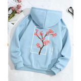 Punix Kids Punıx Kıds Özel Üretim Kapüşonlu Pembe Çiçek Dalı Sırt Baskılı 2 Iplik Kışlık Kız Çocuk Trend Sweatshırt - Bebe Mavi - 7 Yaş
