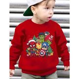 Punix Kids Punıx Kıds Yılbaşı ,noel ,yeni Yıl Süper Kahramanlar Hulk,örümcek Adam,kaptan Amerika Baskılı Erkek Çocuk Sweatshırt - Kırmızı - 3 Yaş