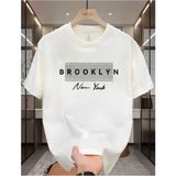 Punix Özel Seri Brooklyn Baskılı Ter Tutmayan Tam Yazlık Büyük Beden Erkek T-Shırt - Beyaz - 4XL