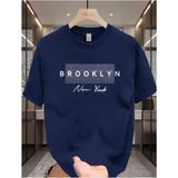 Punix Özel Seri Brooklyn Baskılı Ter Tutmayan Tam Yazlık Büyük Beden Erkek T-Shırt - Lacivert - 2XL