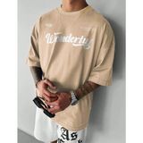 Punix Özel Seri Büyük Beden Wonderful Baskılı %100 Pamuk Ter Tutmayan Battal Erkek T-Shirt - Bej - 10XL