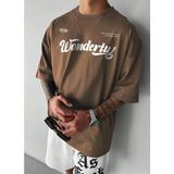 Punix Özel Seri Büyük Beden Wonderful Baskılı %100 Pamuk Ter Tutmayan Battal Erkek T-Shirt - Kahverengi - 8XL