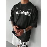 Punix Özel Seri Büyük Beden Wonderful Baskılı %100 Pamuk Ter Tutmayan Battal Erkek T-Shirt - Siyah - 12XL