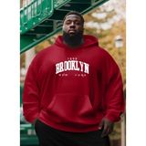 Punix Punıx Battal Beden Özel Seri Kapüşonlu Brooklyn Baskılı %100 Pamuk Oversize Erkek Sweatshırt - Kırmızı - 5XL