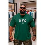 Punix Punıx Büyük Beden Bıg Sıze Battal Nyc Baskılı Pamuk Dokuma Yazlık Rahat Kalıp Erkek T-Shırt - Yeşil - 2XL