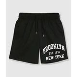 Punix Punıx Büyük Beden Brooklyn New York Baskılı Ter Tutmayan Pamuk Dokuma Erkek Battal Şort - 15 Yaş - Siyah