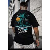 Punix Punıx Büyük Beden Enjoy Beach Sırt Baskılı Yazlık Rahat Kalıp Erkek Battal T-Shırt - Siyah - 8XL
