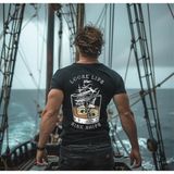 Punix Punıx Büyük Beden Loose Lıps Sınk Shıps Sırt Baskılı Özeltasarım Erkek Battal Yazlık T-Shırt - Siyah - XL