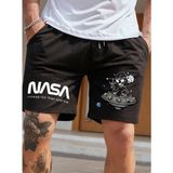 Punix Punıx Büyük Beden Nasa Baskılı Yüksek Kalite Rahat Kalıp Tam Yazlık Erkek Şort - Siyah - 12XL