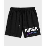 Punix Punıx Büyük Beden Nasa Future Baskılı Pamuk Dokuma Yeni Sezon Yazlık Erkek Battal Şort - 8XL - Siyah