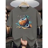Punix Punıx Büyük Beden Özel Seri Coconut Yaz Kafası Baskılı %100 Pamuk Ultra Rahat Keyifli Erkek T-Shırt - Antrasit - 8XL