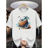 Punix Punıx Büyük Beden Özel Seri Coconut Yaz Kafası Baskılı %100 Pamuk Ultra Rahat Keyifli Erkek T-Shırt - Beyaz - 12XL