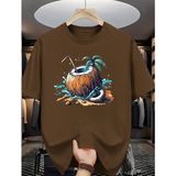 Punix Punıx Büyük Beden Özel Seri Coconut Yaz Kafası Baskılı %100 Pamuk Ultra Rahat Keyifli Erkek T-Shırt - Kahverengi - 4XL