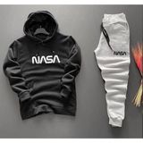Punix Punıx Büyük Beden Özel Seri Kapüşonlu Nasa Baskılı %100 Pamuk Kışlık Battal Erkek Eşofman Takımı - 3XL - Siyah