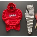 Punix Punıx Büyük Beden Özel Seri Kapüşonlu Nasa Baskılı %100 Pamuk Kışlık Battal Erkek Eşofman Takımı - XS - Kırmızı