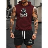 Punix Punıx Büyük Beden Özel Seri Kapüşonlu Vahşi Kurt Baskılı %100 Pamuk Kışlık Erkek Eşofman Takımı - 8XL - Bordo