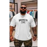 Punix Punıx Büyük Beden Özel Tasarım Brooklyn Göğüs Baskılı Yeni Sezon Erkek Battal Yazlık T-Shırt - Beyaz - 8XL