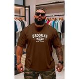 Punix Punıx Büyük Beden Özel Tasarım Brooklyn Göğüs Baskılı Yeni Sezon Erkek Battal Yazlık T-Shırt - Kahve - 9XL