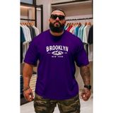 Punix Punıx Büyük Beden Özel Tasarım Brooklyn Göğüs Baskılı Yeni Sezon Erkek Battal Yazlık T-Shırt - Mor - 12XL