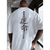 Punix Punıx Büyük Beden Özel Tasarım Japon Samuray Kılıcı Sırt Baskılı Yeni Sezon Yazlık Erkek Battal T-Shırt - Beyaz - 12XL