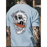 Punix Punıx Büyük Beden Özel Tasarım Kurukafa Sörf Sırt Baskılı Yeni Sezon Yazlık Erkek T-Shırt - Bebe Mavi - 6XL