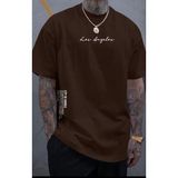 Punix Punıx Büyük Beden Özel Tasarım Los Angeles Cıty Of Angeles Baskılı Erkek Yazlık Battal T-Shırt - Kahve - 4XL