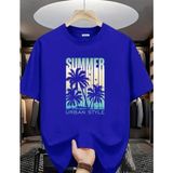 Punix Punıx Büyük Beden Özel Tasarım Summer Baskılı Yeni Sezon Yazlık Erkek Saks Mavi T-Shırt - 12XL