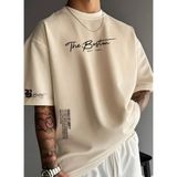 Punix Punıx Büyük Beden Özel Tasarım The Boston Baskılı Yeni Sezon Yazlık Erkek Battal Tarz T-Shırt - Bej - 8XL