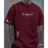 Punix Punıx Büyük Beden Özel Tasarım The Boston Baskılı Yeni Sezon Yazlık Erkek Battal Tarz T-Shırt - Bordo - 3XL
